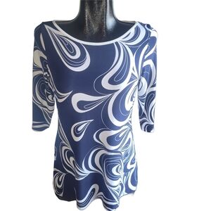 Michael Tyler Navy and White Swirl Pattern Top S